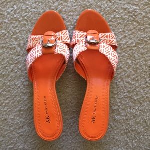 Anne Klein Orange and White Print Heels w/ Buckles